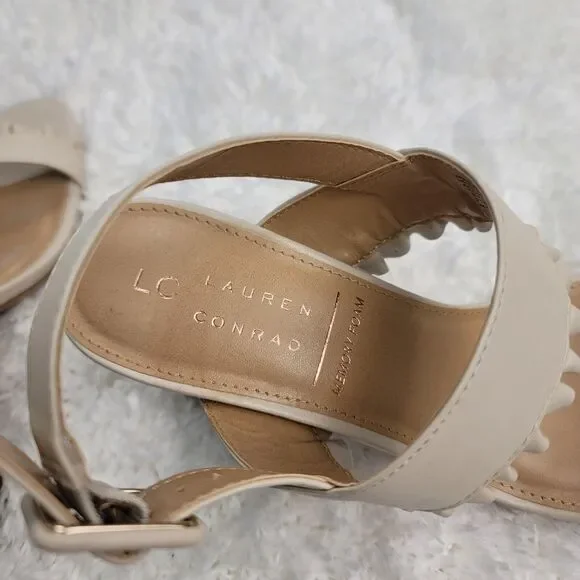 LC Lauren Conrad Etta Slingback Sandals Womens Size 8 Cream Two Band Ruffle Trim - Picture 6 of 10